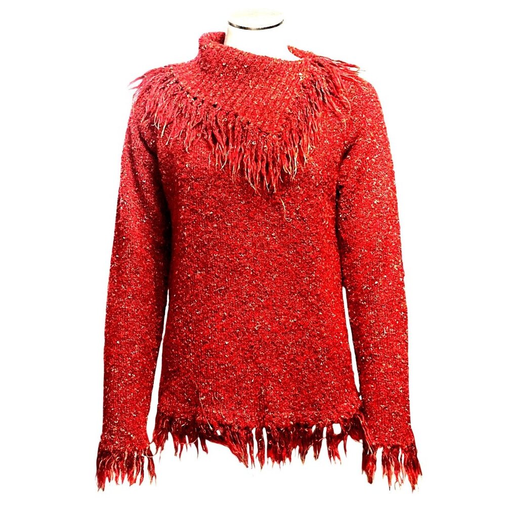 Cato Size S Rusted Red Boucle Fringe Mockneck Sweater Cozy Western Cowgirlcore
